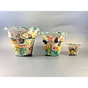 Vintage Italian Hand Painted Floral Flower Pots – Set of 3 - 4”, 3”, 1.75”